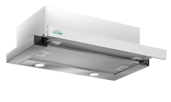 Elikor Интегра GLASS 45Н-400-В2Д нерж/стекло белое вытяжка выдвижная